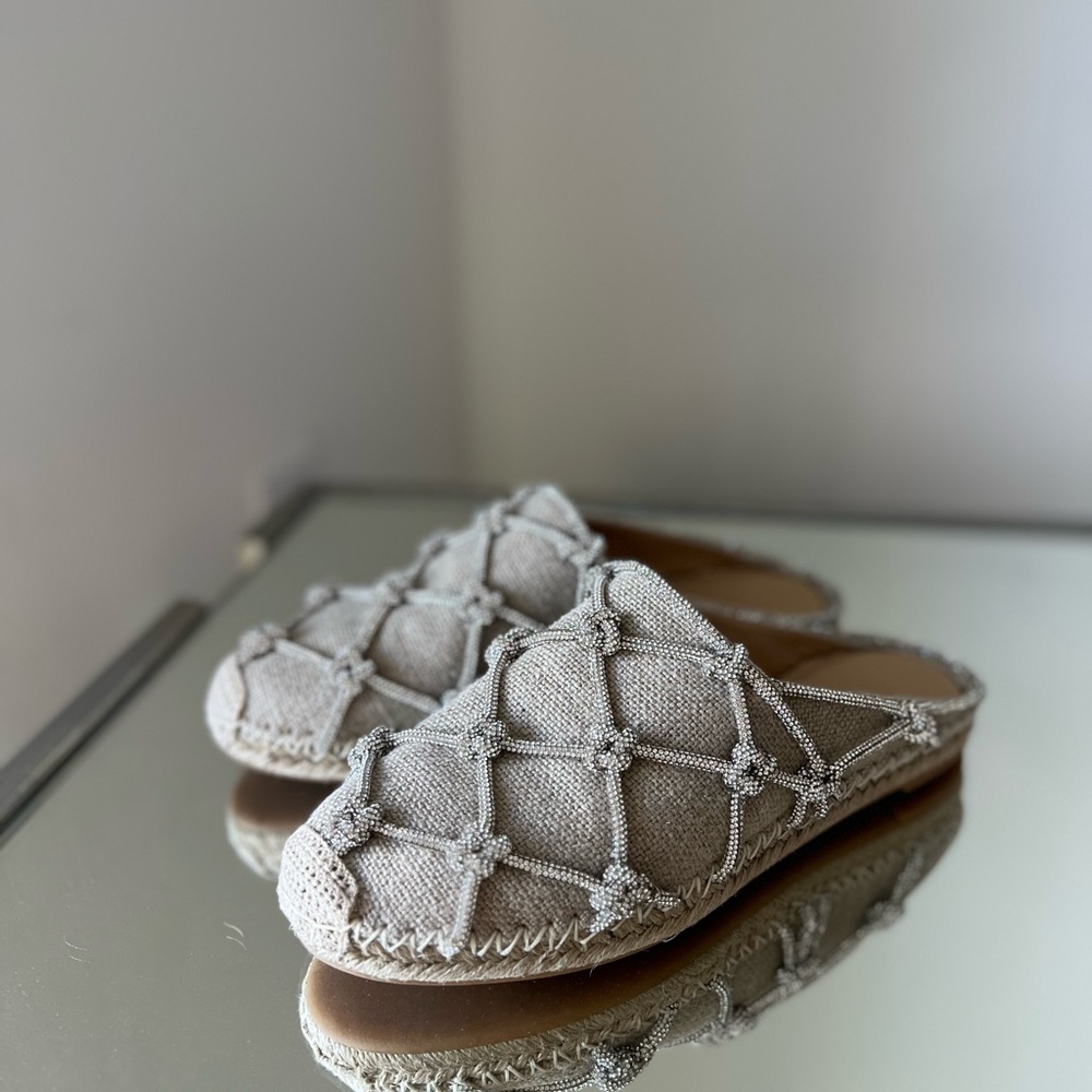 Like new VALENTINO GARAVANI Crystal-embellished linen espadrille mules $1,150 37 - Picture 7 of 13